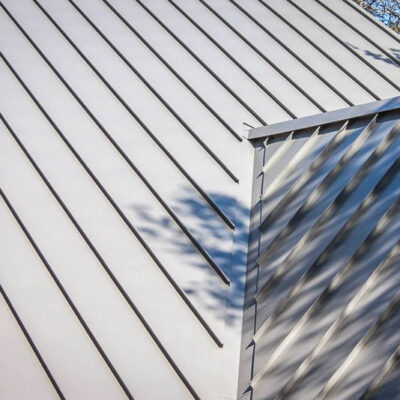 Close up of 24 Guage 1.5" Standing Seam Metal Roof.