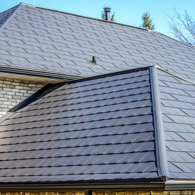 Black Metal shingles on a residential home.