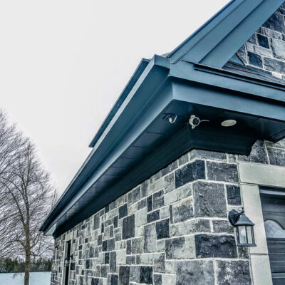 Close up of soffits on a castle build.